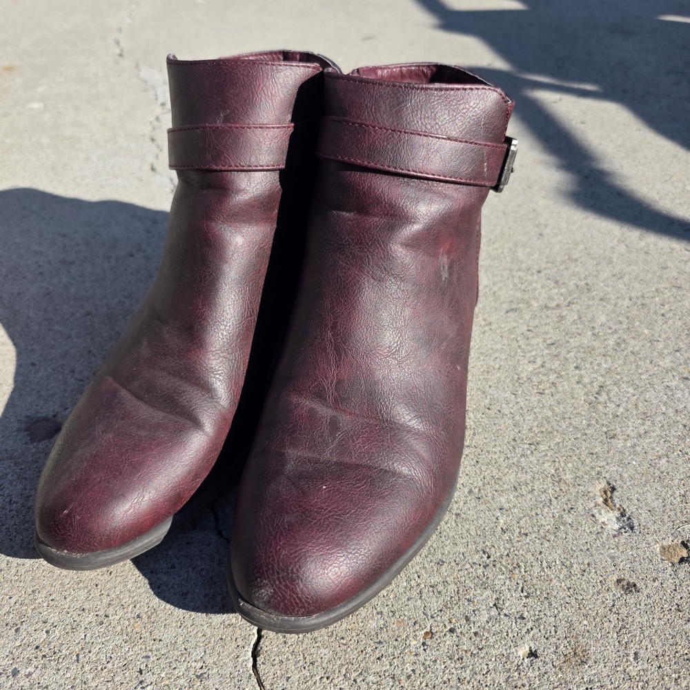 Burgundy Leather Ankle Boots